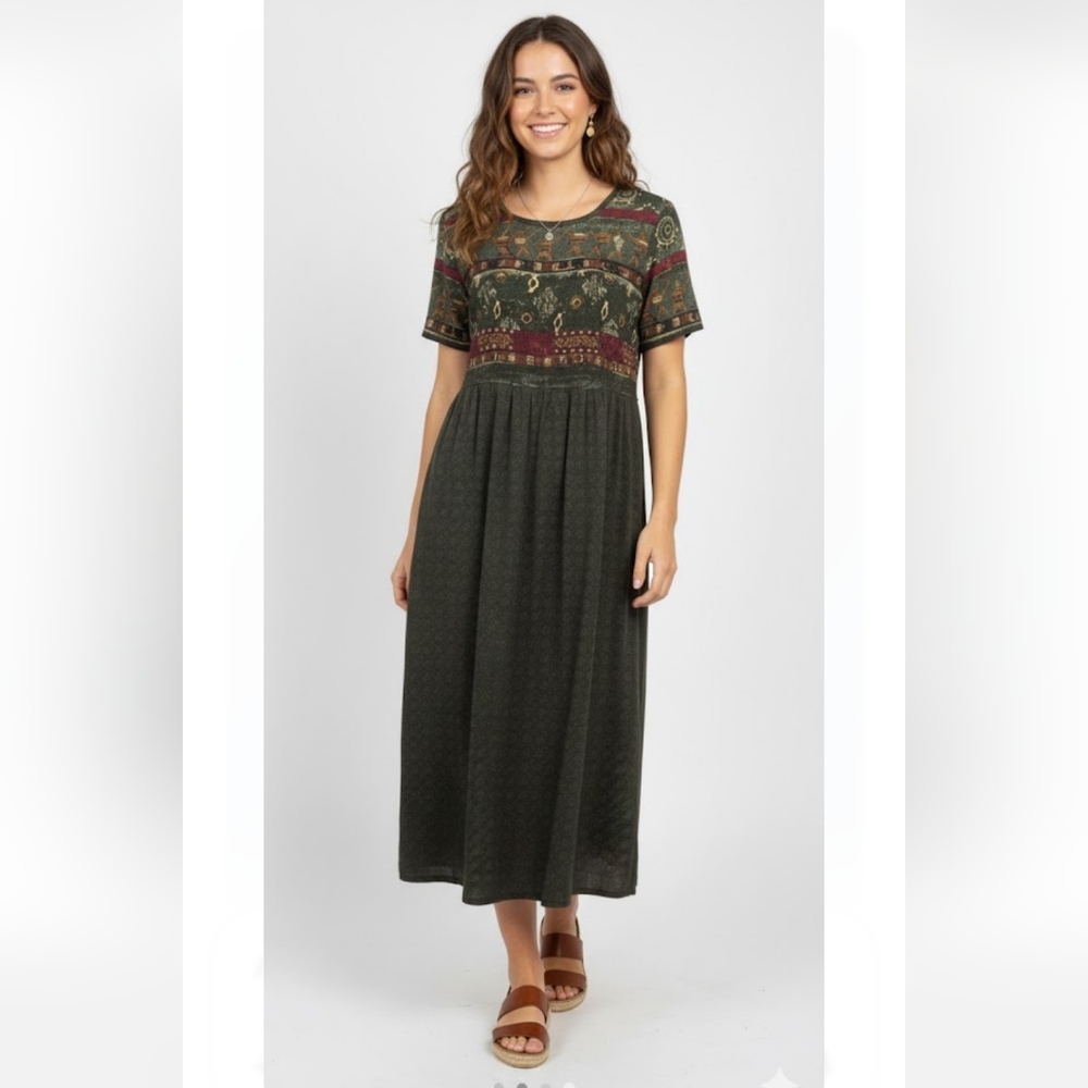 Vintage Bentley Dress Green Maxi Boho Cottage 20W